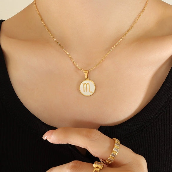 Wholesale Women's Constellation Necklace Inlaid With White Seashells And Titanium Steel 18K Gold Plated