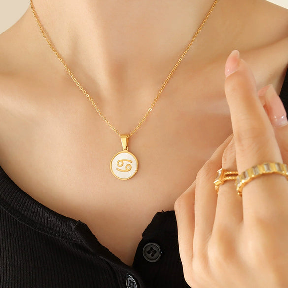 Wholesale Women's Constellation Necklace Inlaid With White Seashells And Titanium Steel 18K Gold Plated