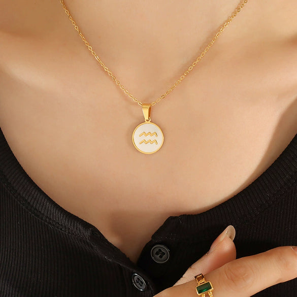 Wholesale Women's Constellation Necklace Inlaid With White Seashells And Titanium Steel 18K Gold Plated