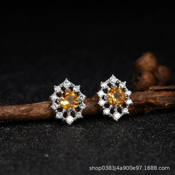 Wholesale Women's Cool Style Geometric S925 Sterling Silver 18K Gold Plated Gem Set Earrings