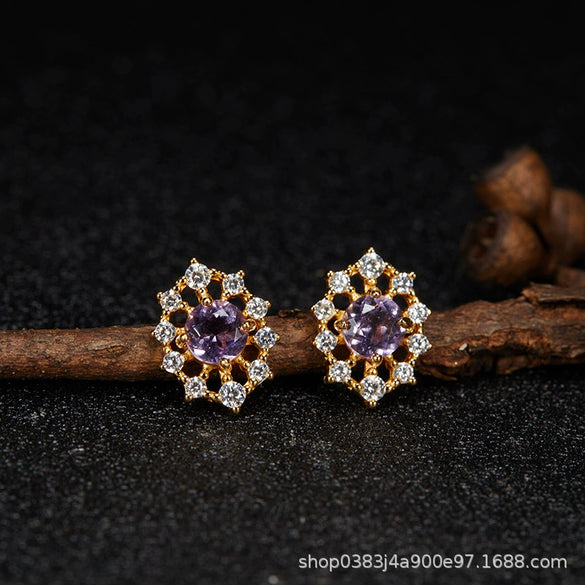 Wholesale Women's Cool Style Geometric S925 Sterling Silver 18K Gold Plated Gem Set Earrings