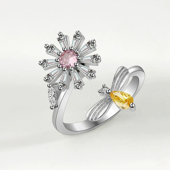 Wholesale Women's Copper Adjustable Rotating Ring With Daisy Bee Geometric Design And Electroplating