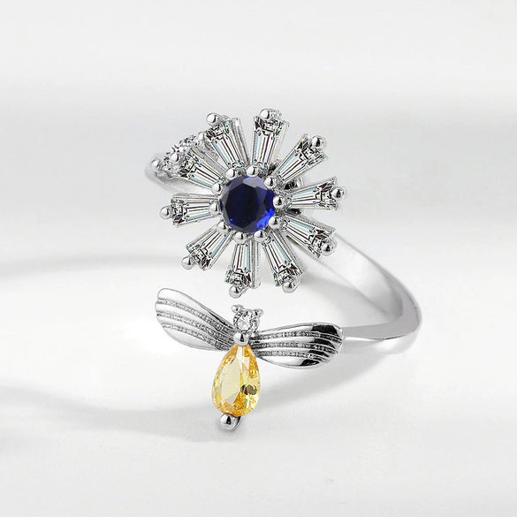 Wholesale Women's Copper Adjustable Rotating Ring With Daisy Bee Geometric Design And Electroplating