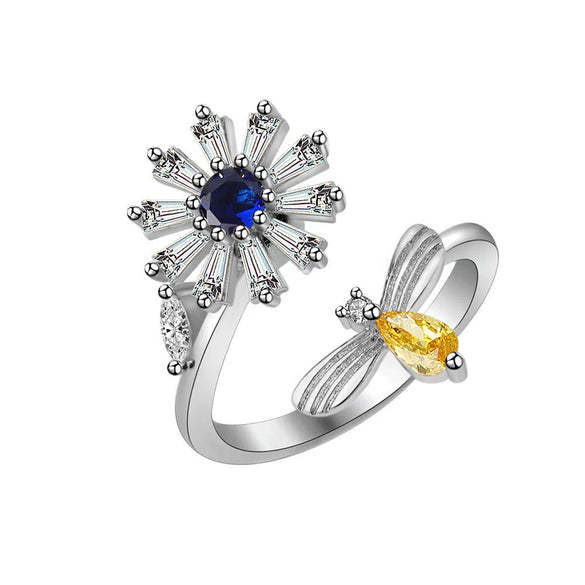 Wholesale Women's Copper Adjustable Rotating Ring With Daisy Bee Geometric Design And Electroplating