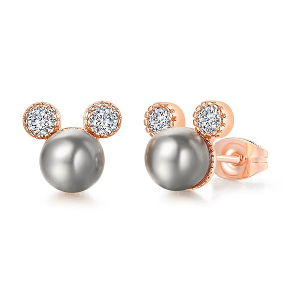 Wholesale Women's Copper Alloy Inlaid Mickey Head Pearl Earrings