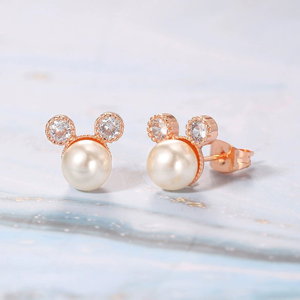 Wholesale Women's Copper Alloy Inlaid Mickey Head Pearl Earrings