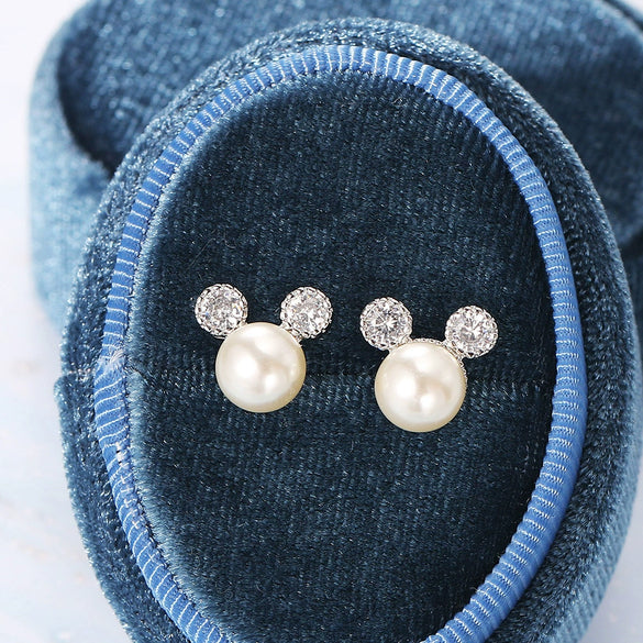 Wholesale Women's Copper Alloy Inlaid Mickey Head Pearl Earrings