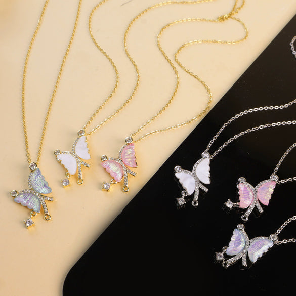Wholesale Women's Copper And Titanium Steel Butterfly Pendant Necklace With Real Gold Plating And Enhanced Color Retention Sweet Style Cross Chain