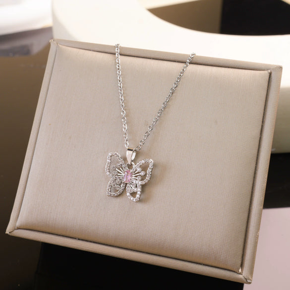 Wholesale Women's Copper And Titanium Steel Butterfly Pendant Necklace With Real Gold Plating And Enhanced Color Retention Sweet Style Cross Chain