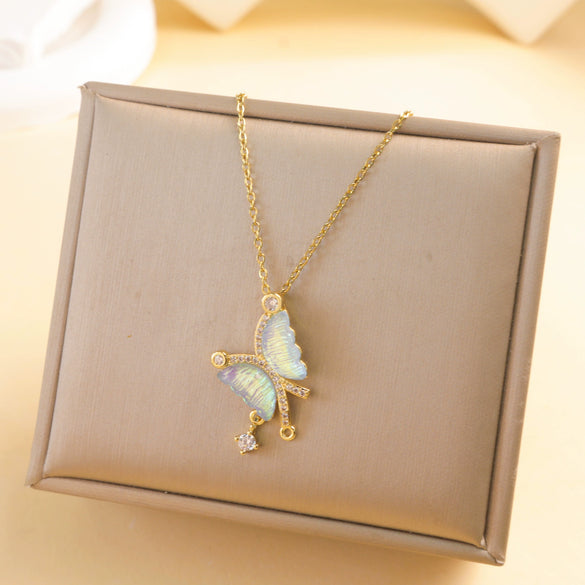 Wholesale Women's Copper And Titanium Steel Butterfly Pendant Necklace With Real Gold Plating And Enhanced Color Retention Sweet Style Cross Chain