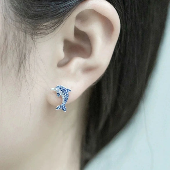 Wholesale Women's Copper Animal Dolphin Earrings With Zirconia