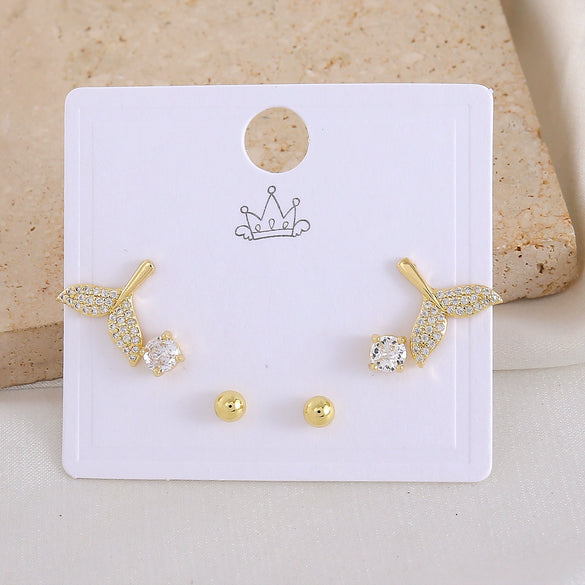 Wholesale Women's Copper Animal Dragonfly Cat Ear Jewelry Electroplated Small Fresh Style Earrings Card Set