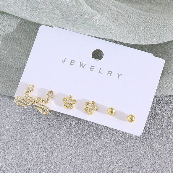Wholesale Women's Copper Animal Dragonfly Cat Ear Jewelry Electroplated Small Fresh Style Earrings Card Set