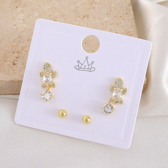 Wholesale Women's Copper Animal Dragonfly Cat Ear Jewelry Electroplated Small Fresh Style Earrings Card Set
