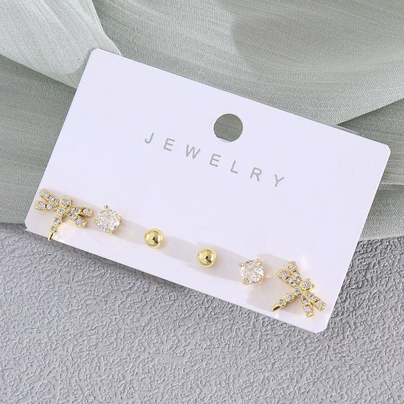 Wholesale Women's Copper Animal Dragonfly Cat Ear Jewelry Electroplated Small Fresh Style Earrings Card Set
