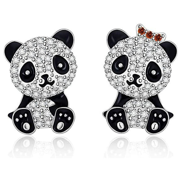Wholesale Women's Copper Animal Zodiac Panda Bow Zircon Earrings