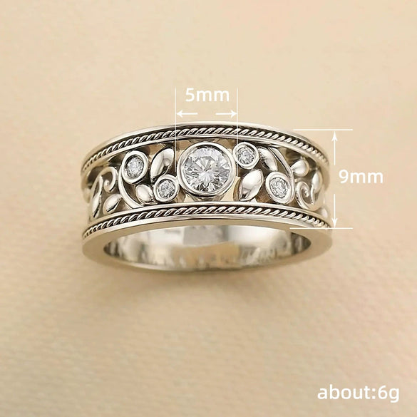Wholesale Women's Copper Baroque Style Hollow Flower Geometric Inlaid Zircon Ring