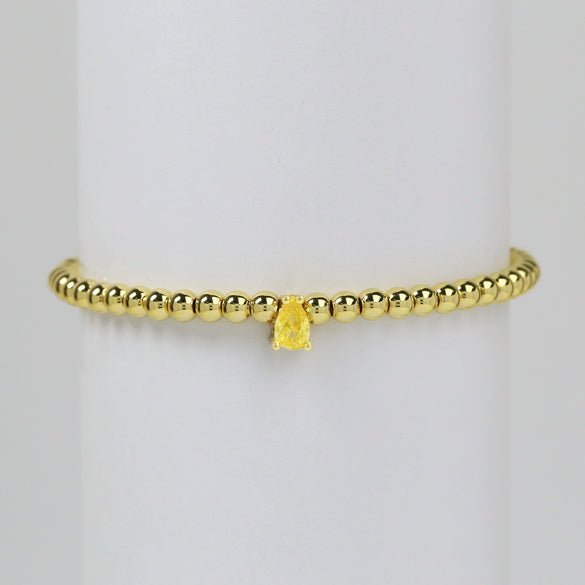 Wholesale Women's Copper Beaded Elastic Wire Bracelet With Drop Shape Zircon And Twelve Birthstone Electroplated