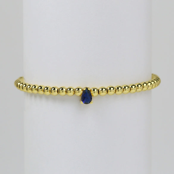 Wholesale Women's Copper Beaded Elastic Wire Bracelet With Drop Shape Zircon And Twelve Birthstone Electroplated