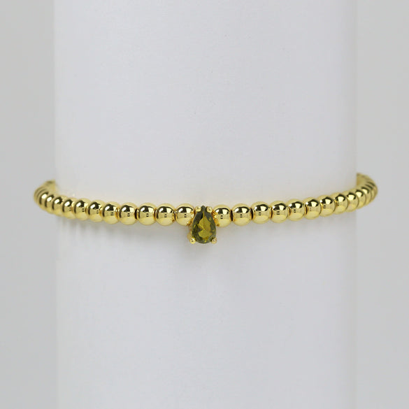Wholesale Women's Copper Beaded Elastic Wire Bracelet With Drop Shape Zircon And Twelve Birthstone Electroplated