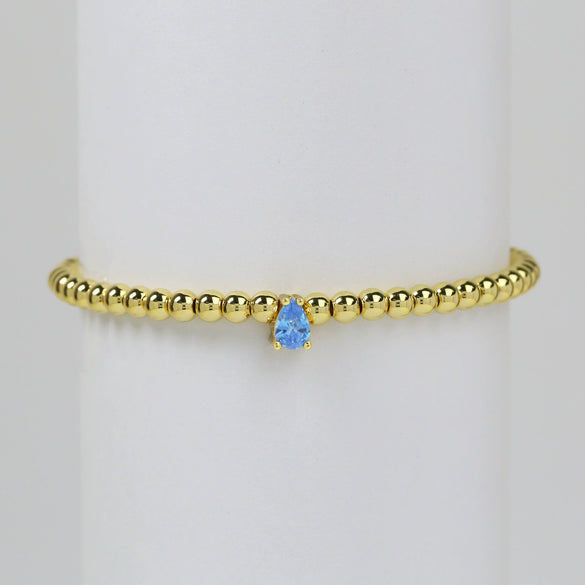 Wholesale Women's Copper Beaded Elastic Wire Bracelet With Drop Shape Zircon And Twelve Birthstone Electroplated