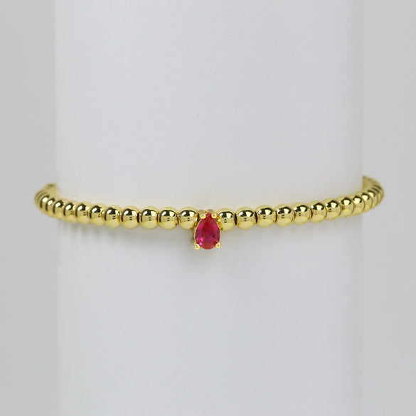 Wholesale Women's Copper Beaded Elastic Wire Bracelet With Drop Shape Zircon And Twelve Birthstone Electroplated