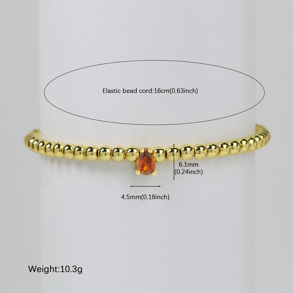 Wholesale Women's Copper Beaded Elastic Wire Bracelet With Drop Shape Zircon And Twelve Birthstone Electroplated