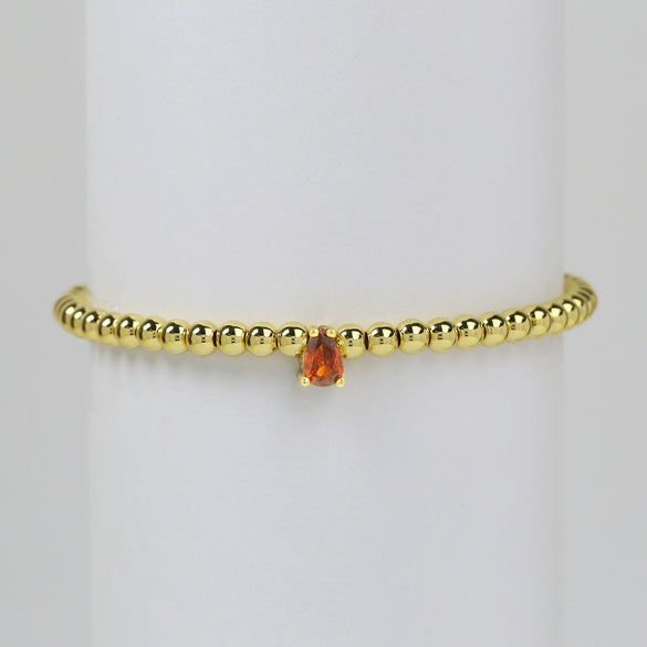 Wholesale Women's Copper Beaded Elastic Wire Bracelet With Drop Shape Zircon And Twelve Birthstone Electroplated