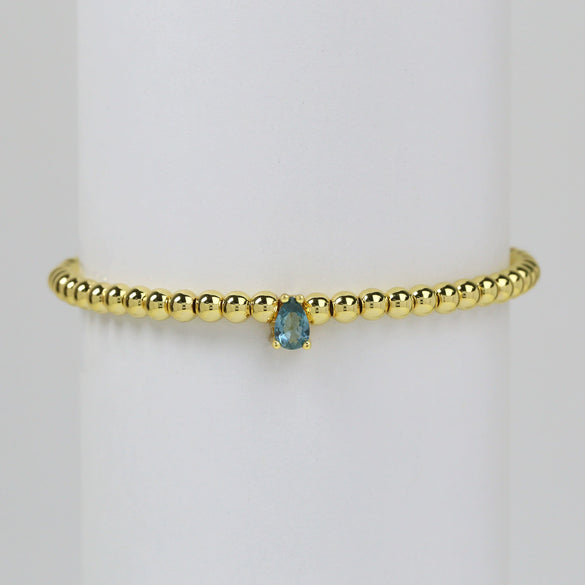 Wholesale Women's Copper Beaded Elastic Wire Bracelet With Drop Shape Zircon And Twelve Birthstone Electroplated