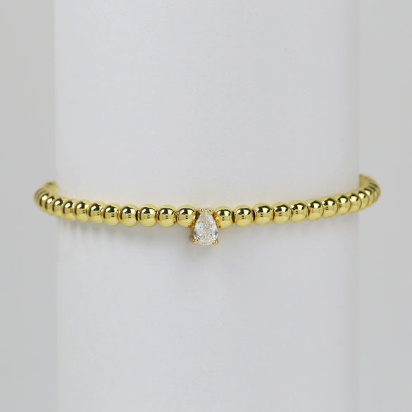 Wholesale Women's Copper Beaded Elastic Wire Bracelet With Drop Shape Zircon And Twelve Birthstone Electroplated