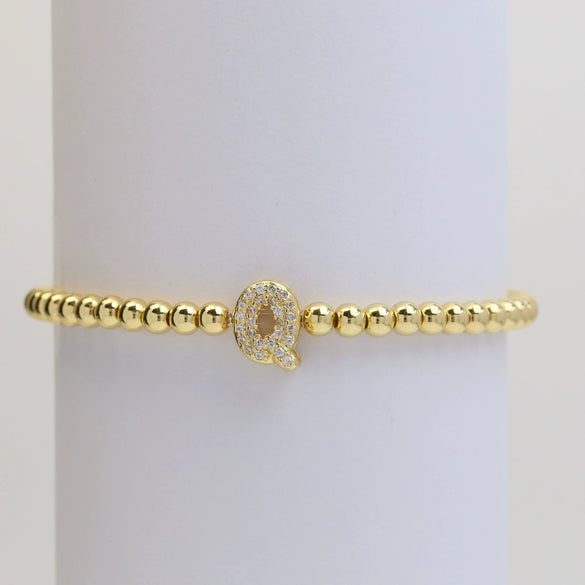 Wholesale Women's Copper Beaded Stringline Bracelet With Microinlaid Letters Numbers Text And Electroplating Treatment