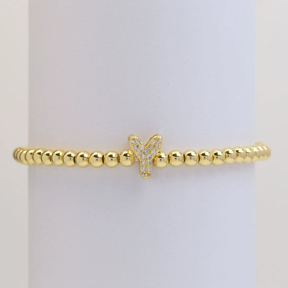 Wholesale Women's Copper Beaded Stringline Bracelet With Microinlaid Letters Numbers Text And Electroplating Treatment