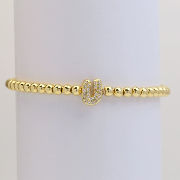 Wholesale Women's Copper Beaded Stringline Bracelet With Microinlaid Letters Numbers Text And Electroplating Treatment