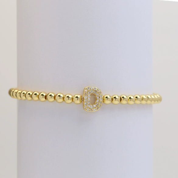 Wholesale Women's Copper Beaded Stringline Bracelet With Microinlaid Letters Numbers Text And Electroplating Treatment