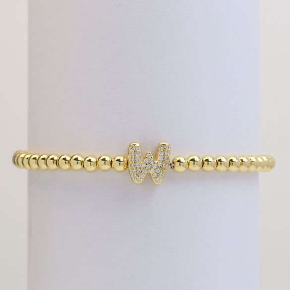 Wholesale Women's Copper Beaded Stringline Bracelet With Microinlaid Letters Numbers Text And Electroplating Treatment
