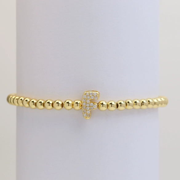 Wholesale Women's Copper Beaded Stringline Bracelet With Microinlaid Letters Numbers Text And Electroplating Treatment