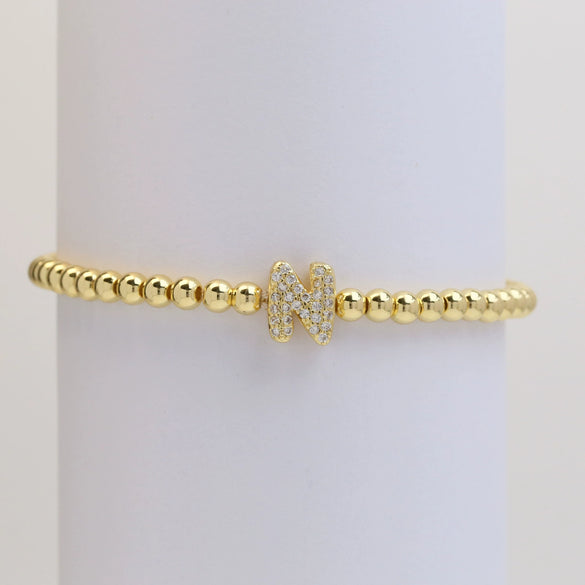 Wholesale Women's Copper Beaded Stringline Bracelet With Microinlaid Letters Numbers Text And Electroplating Treatment