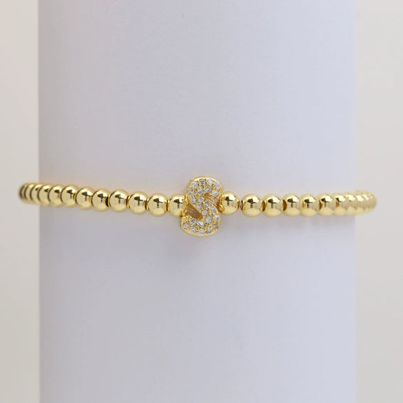 Wholesale Women's Copper Beaded Stringline Bracelet With Microinlaid Letters Numbers Text And Electroplating Treatment