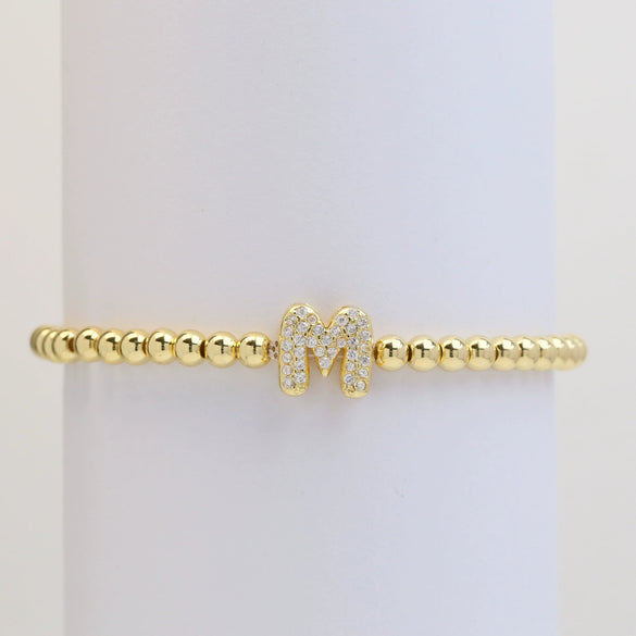 Wholesale Women's Copper Beaded Stringline Bracelet With Microinlaid Letters Numbers Text And Electroplating Treatment