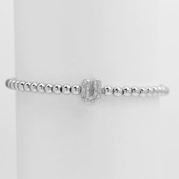 Wholesale Women's Copper Beaded Stringline Bracelet With Microinlaid Letters Numbers Text And Electroplating Treatment