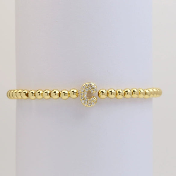 Wholesale Women's Copper Beaded Stringline Bracelet With Microinlaid Letters Numbers Text And Electroplating Treatment