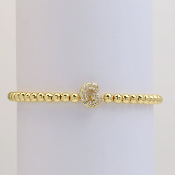 Wholesale Women's Copper Beaded Stringline Bracelet With Microinlaid Letters Numbers Text And Electroplating Treatment