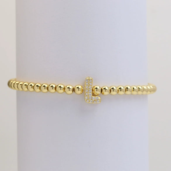 Wholesale Women's Copper Beaded Stringline Bracelet With Microinlaid Letters Numbers Text And Electroplating Treatment