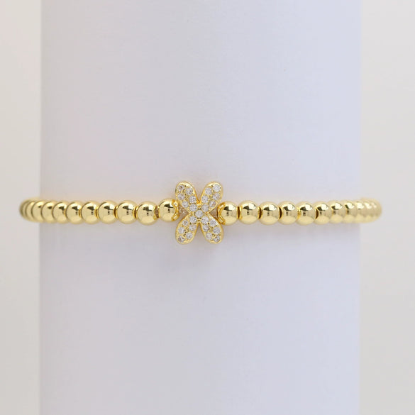 Wholesale Women's Copper Beaded Stringline Bracelet With Microinlaid Letters Numbers Text And Electroplating Treatment