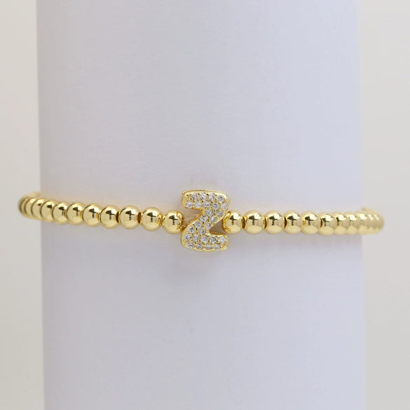 Wholesale Women's Copper Beaded Stringline Bracelet With Microinlaid Letters Numbers Text And Electroplating Treatment