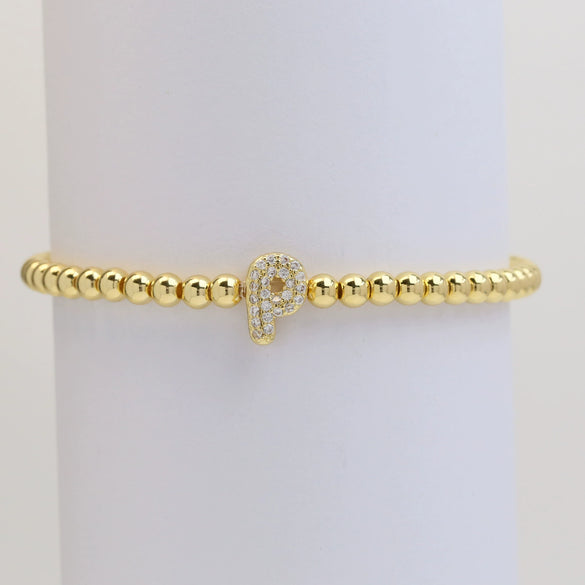 Wholesale Women's Copper Beaded Stringline Bracelet With Microinlaid Letters Numbers Text And Electroplating Treatment