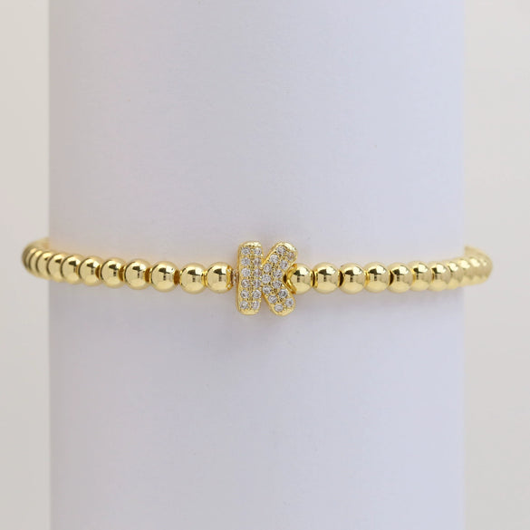 Wholesale Women's Copper Beaded Stringline Bracelet With Microinlaid Letters Numbers Text And Electroplating Treatment
