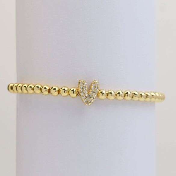 Wholesale Women's Copper Beaded Stringline Bracelet With Microinlaid Letters Numbers Text And Electroplating Treatment