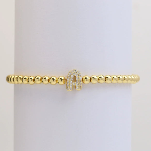 Wholesale Women's Copper Beaded Stringline Bracelet With Microinlaid Letters Numbers Text And Electroplating Treatment