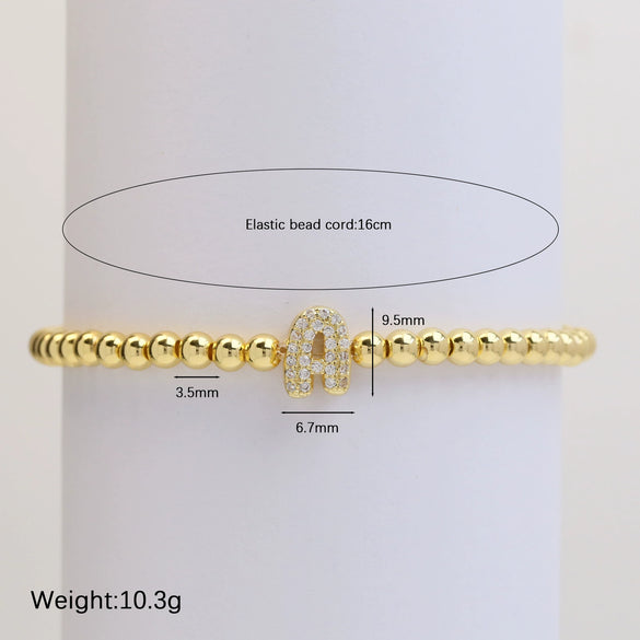 Wholesale Women's Copper Beaded Stringline Bracelet With Microinlaid Letters Numbers Text And Electroplating Treatment